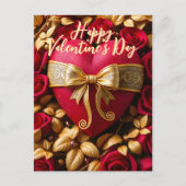 Luxe Rode Hart en Rozen Valentijnsdag Briefkaart (Voorkant)