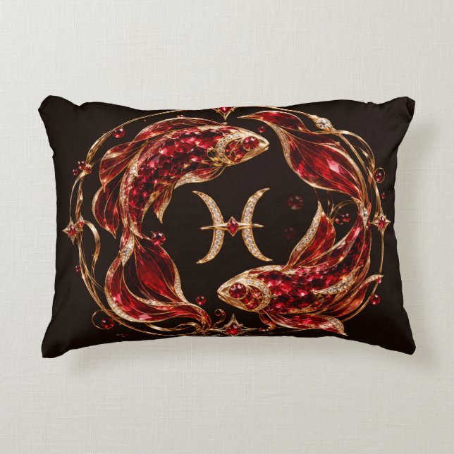 Luxe Rode Pisces Dierenriem Accent Kussen (Voorkant)