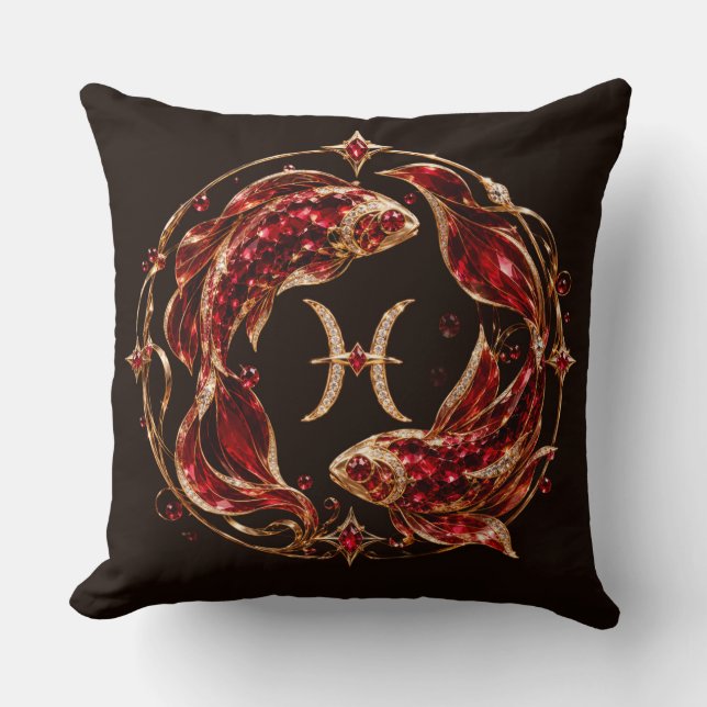 Luxe Rode Pisces Dierenriem Kussen (Voorkant)