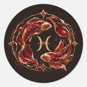 Luxe Rode Pisces Dierenriem Ronde Sticker