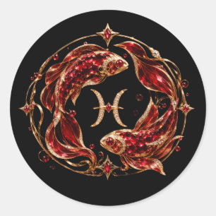 Luxe Rode Pisces Dierenriem Ronde Sticker
