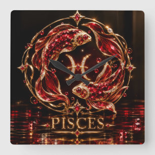 Luxe Rode Pisces Dierenriem Vierkante Klok