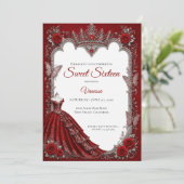Luxe Rode Prinses Sweet 16 Kaart (Staand voorkant)