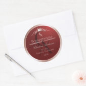 Luxe Rode Productlabel Roze Gouden Frame Monogram Ronde Sticker (Envelop)