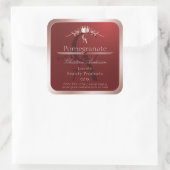 Luxe Rode Productlabel Roze Gouden Frame Monogram Vierkante Sticker (Tas)