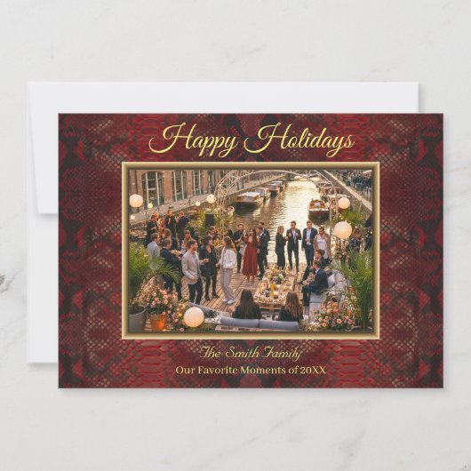 Luxe rode pythonprint lijst foto feestdagenkaart (Voorkant)