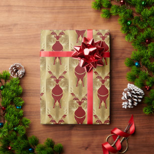 Luxe Rode rendiereland Gouden vrolijke kerstpatroo Cadeaupapier