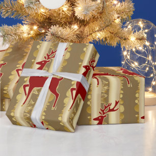 Luxe Rode rendiereland Gouden vrolijke kerstpatroo Cadeaupapier