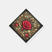 Luxe rode roos en gouden hart kunstwerk papier servet (Hoek)