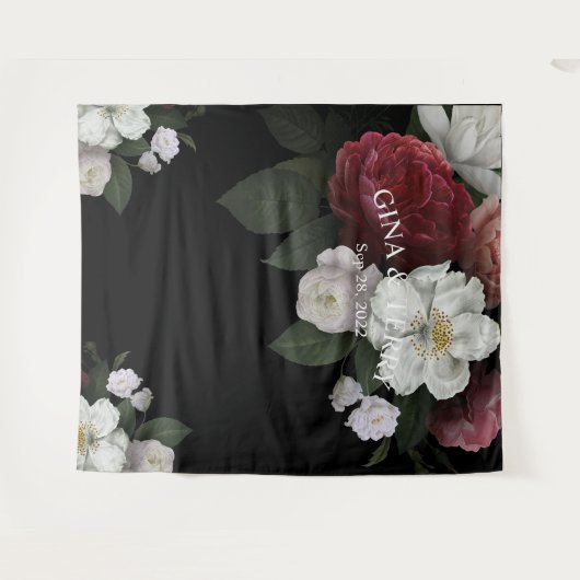 Luxe Rode Roze Witte Bloemen Bloemstuk Bruiloft Wandkleed (Voorkant (horizontaal))