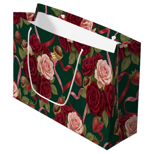 Luxe rode rozen groot cadeauzakje (Voorkant Gekanteld)