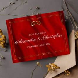 Luxe rode zijde en gouden bruiloft Bewaar de datum Aankondigingskaart