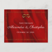 Luxe rode zijde en gouden bruiloft Bewaar de datum Aankondigingskaart (Voorkant)