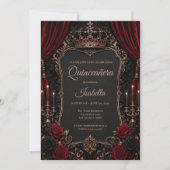 Luxe Rode & Zwarte Quinceañera Kaart (Voorkant)