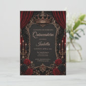 Luxe Rode & Zwarte Quinceañera Kaart (Staand voorkant)