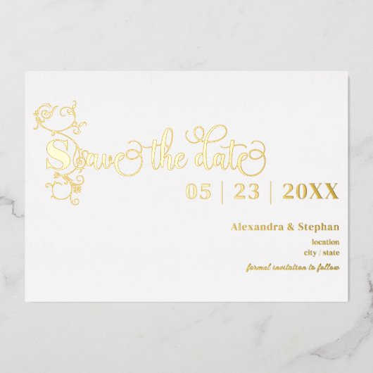 Luxe Romantic Flourish Wedding Save the Date Folie Uitnodiging (Voorkant)