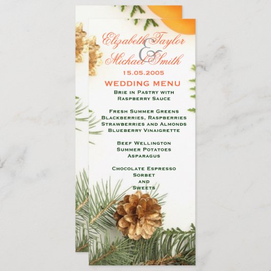 Luxe Romantische Kerstmis Winter Bruiloft Menu (Voorkant / Achterkant)