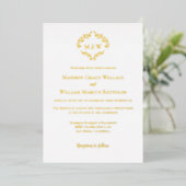 Luxe Romantische Krans Monogram Wit Goud Trouwfees Folie Uitnodiging (Staand Voorkant)