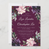 Luxe Romantische Marsala Bourgondië Bloemen Huweli Kaart (Voorkant)