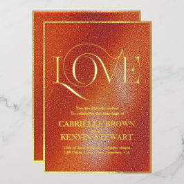 Luxe Romantische Rode & Gouden Typografie Trouwdag Folie Uitnodiging
