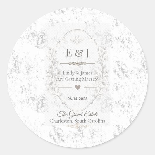 Luxe Romantische Trouwfeestviering Design Ronde Sticker (Voorkant)