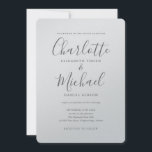 Luxe Romantische Zilveren Metalen Bruiloft Kaart<br><div class="desc">Met kenmerkende stijl namen,  kan deze elegante trouwkaart worden gepersonaliseerd met uw informatie in chic grijs lettertype op een zilveren metalen kaart. Ontworpen door Thisisnotme</div>