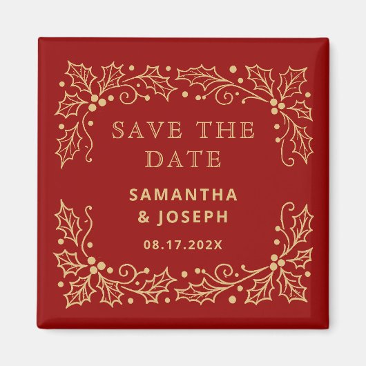 Luxe Rood & Antiek-Goud Save the Date Magneet (Voorkant)