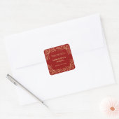 Luxe Rood & Antiek-Gouden Trouw Vierkante Sticker (Envelop)