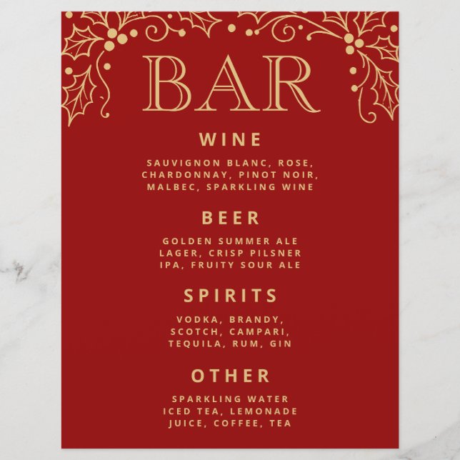 Luxe Rood Antiek Gouden Trouwbar Menu Tafelblad (Voorkant)