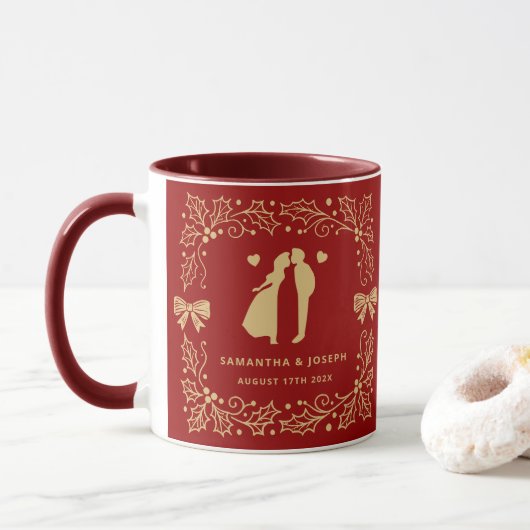 Luxe rood & antiek gouden trouwdag mok (Met donut)