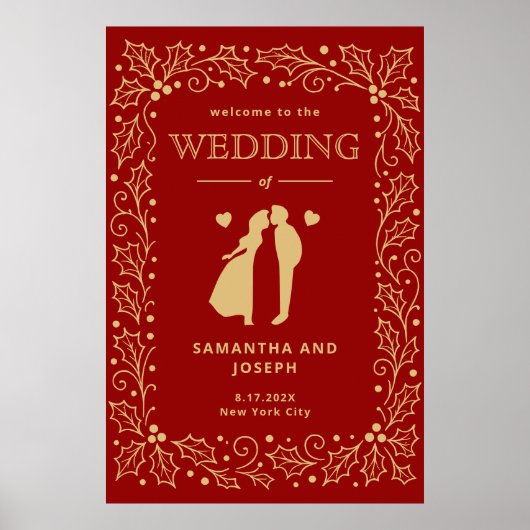 Luxe rood & antiek-gouden trouwposter poster (Voorkant)