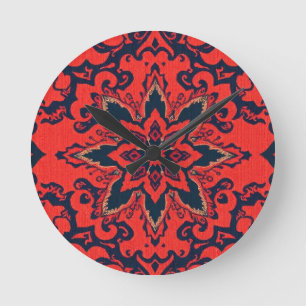 Luxe Rood Blauw Sierlijk Perzisch Medaillon Patroo Ronde Klok