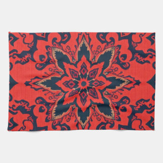 Luxe Rood Blauw Sierlijk Perzisch Medaillon Patroo Theedoek