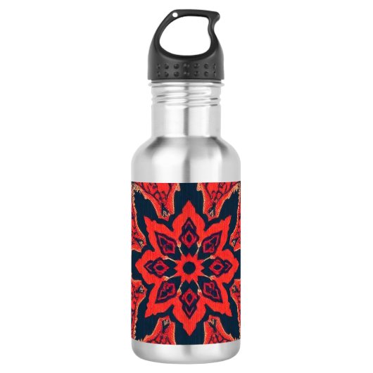 Luxe Rood Blauw Sierlijk Perzisch Medaillon Patroo Waterfles (Voorkant)