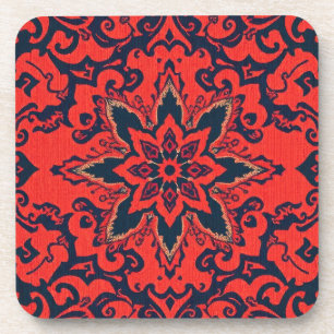 Luxe rood blauw sierlijk Perzisch medaillonpatroon Bier Onderzetter
