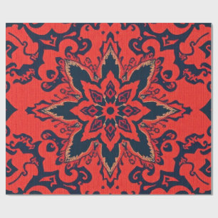 Luxe rood blauw sierlijk Perzisch medaillonpatroon Cadeaupapier