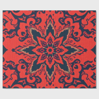 Luxe rood blauw sierlijk Perzisch medaillonpatroon Cadeaupapier