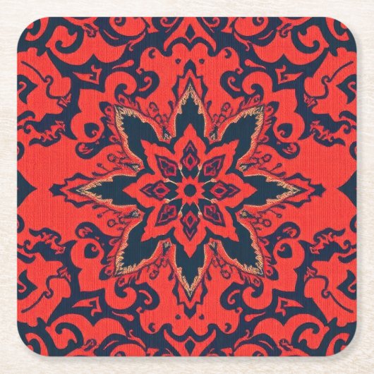 Luxe rood blauw sierlijk Perzisch medaillonpatroon Kartonnen Onderzetters (Voorkant)