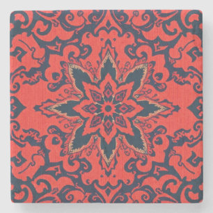 Luxe rood blauw sierlijk Perzisch medaillonpatroon Stenen Onderzetter
