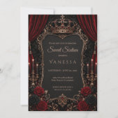 Luxe Rood Donker Gotisch Sweet 16 Kaart (Voorkant)
