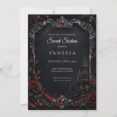 Luxe Rood Donker Gotisch Sweet 16 Kaart (Voorkant)