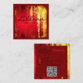 Luxe rood en goud abstracte QR-code Vierkante Visitekaartje (Voorkant / Achterkant)
