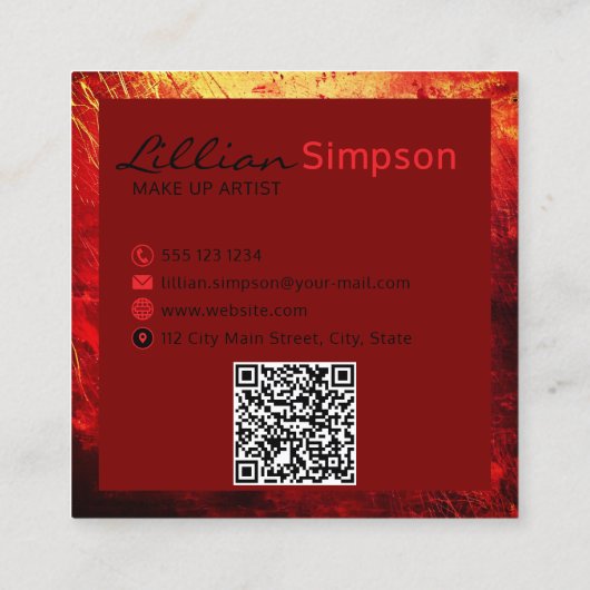 Luxe rood en goud abstracte QR-code Vierkante Visitekaartje (Achterkant)