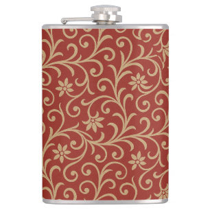 Luxe Rood en Goud Damask Bloemenrol Heupfles