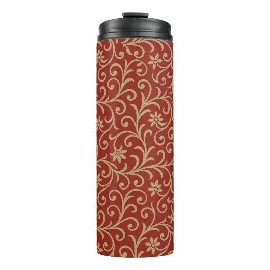 Luxe Rood en Goud Damask Bloemenrol Thermosbeker (Voorkant)