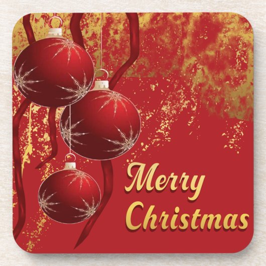 Luxe rood en goud kerstversiering bier onderzetter (Voorkant)