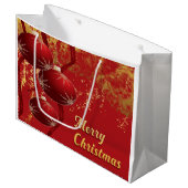 Luxe rood en goud kerstversiering groot cadeauzakje (Voorkant Gekanteld)