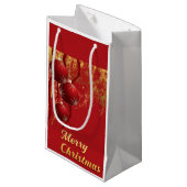 Luxe rood en goud kerstversiering klein cadeauzakje (Voorkant Gekanteld)