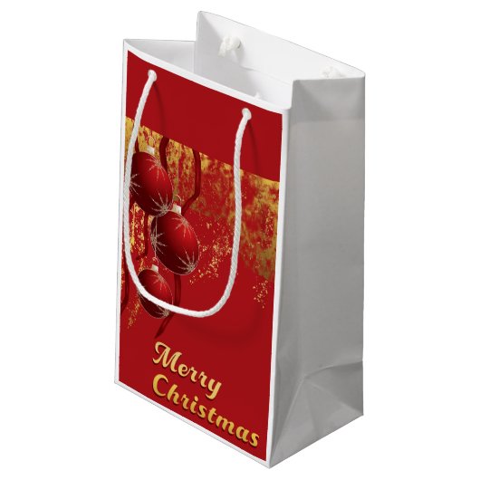 Luxe rood en goud kerstversiering klein cadeauzakje (Achterkant Gekanteld)