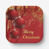 Luxe rood en goud kerstversiering papieren bordje (Voorkant)
